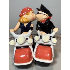 Westland Biker Couple Motorcycle Kissing‎ Magnetic Salt & Pepper Shakers